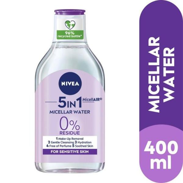 NIVEA ماء ميسيلار للوجه، مزيل مكياج للوجه والعينين والشفتين، بدون بقايا، لجميع أنواع البشرة، 400 مل