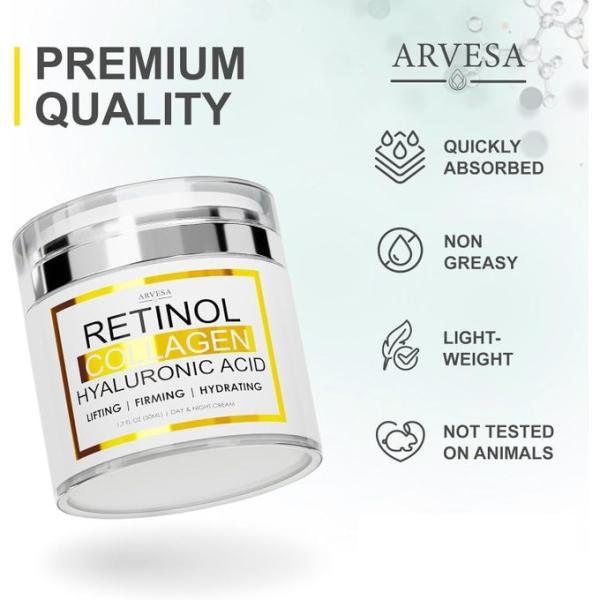 Collagen Retinol Cream for Face - Facial Moisturizer with Collagen and Hyaluronic Acid - Hydrating Wrinkle Cream for Women and Men - Anti - Made in USA