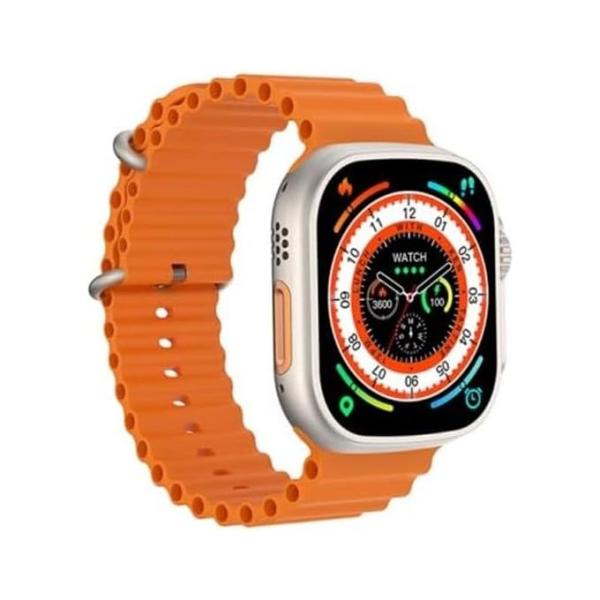 ساعة ذكية سمارت ووتش الترا، شاشة عرض كاملة كبيرة, شحن لاسلكي, تدعم اوضاع رياضية متعددة، متوافقة مع جوالات ايفون واندرويد، سوار سيليكون (برتقالي)