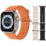 ساعة ذكية سمارت ووتش الترا، شاشة عرض كاملة كبيرة, شحن لاسلكي, تدعم اوضاع رياضية متعددة، متوافقة مع جوالات ايفون واندرويد، سوار سيليكون (برتقالي)